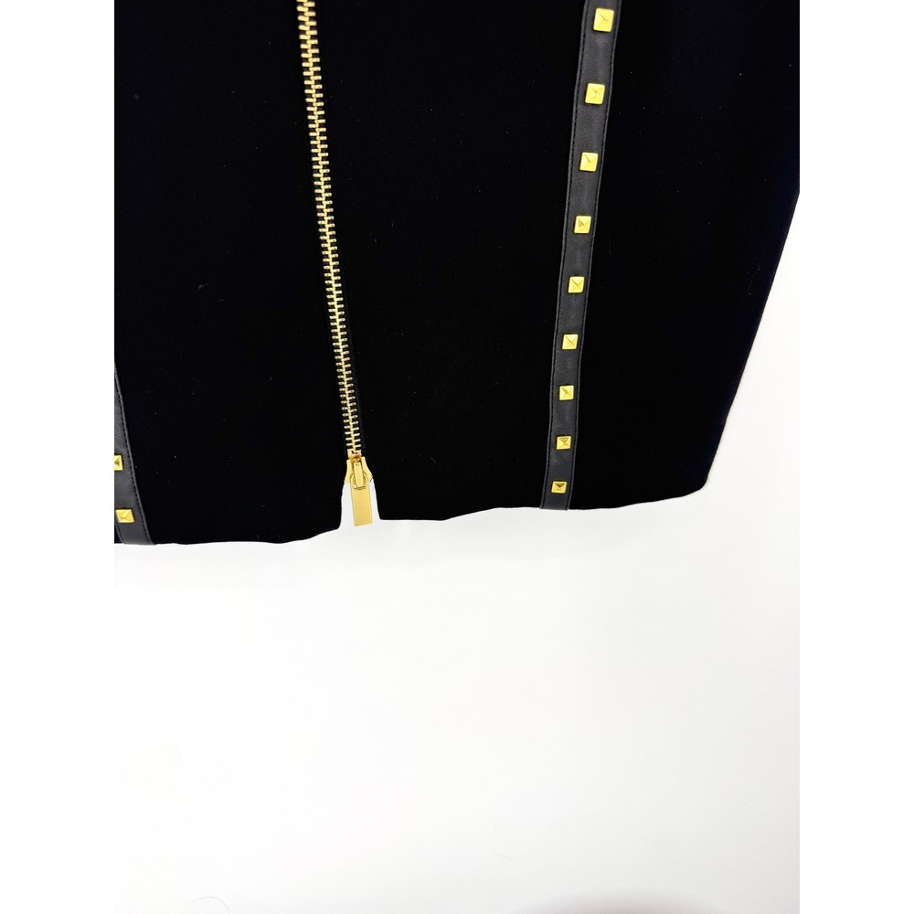 Cache Black Studded Faux Leather Trim Zip Front Sheath Dress Womens 10 - Picture 3 of 5